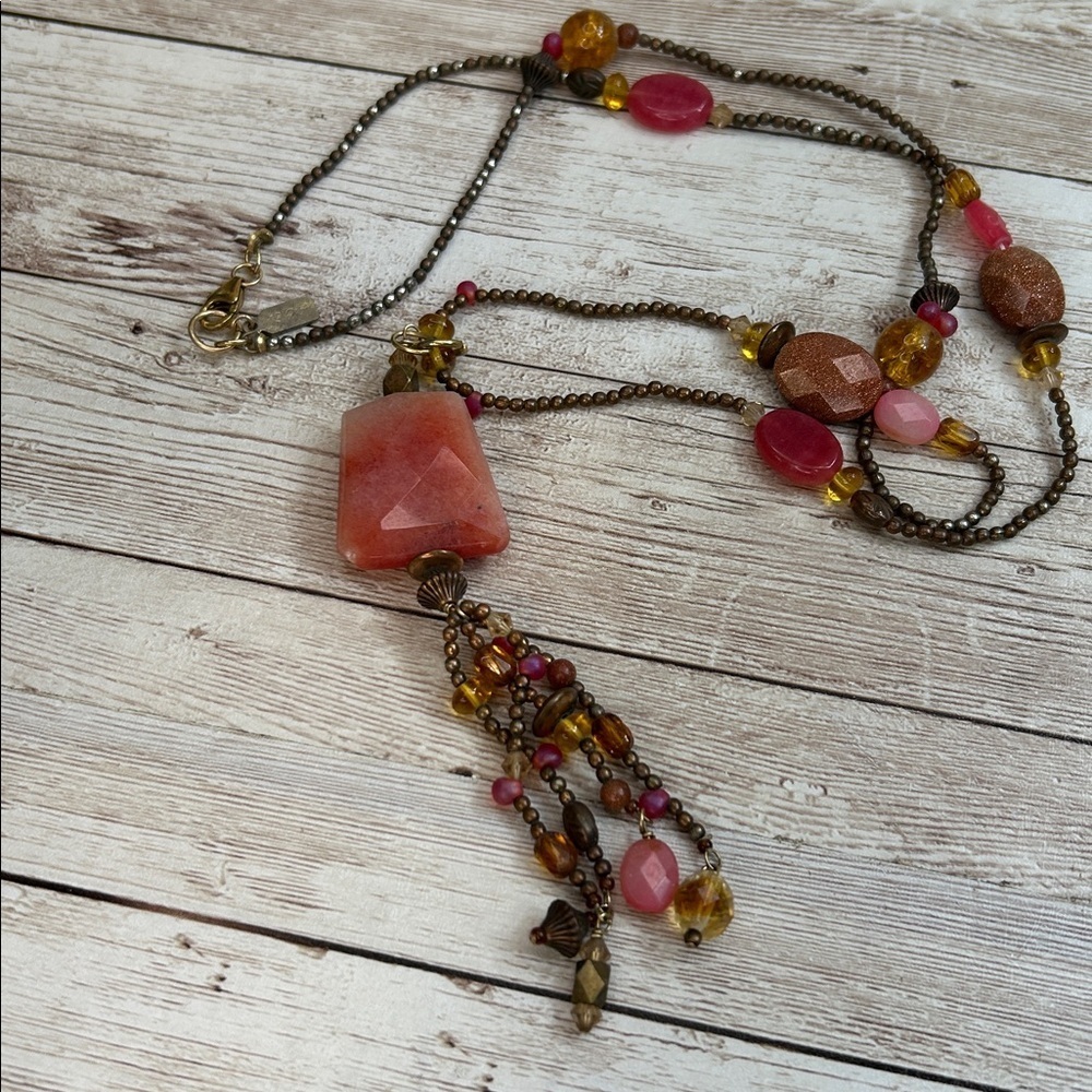 Peyote Bird Copper and 925 Silver Multi-Color Glass & Stone Beaded Necklace - Picture 5 of 6